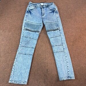 GS-115 Boys Moto Biker Jeans Light Acid Wash Blue Size 14 Quilted Zip 8FWJ-61C